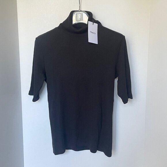 Theory Naneik Black Ribbed Turtleneck Sweater Medium Womens Cotton Stretch - Picture 2 of 9